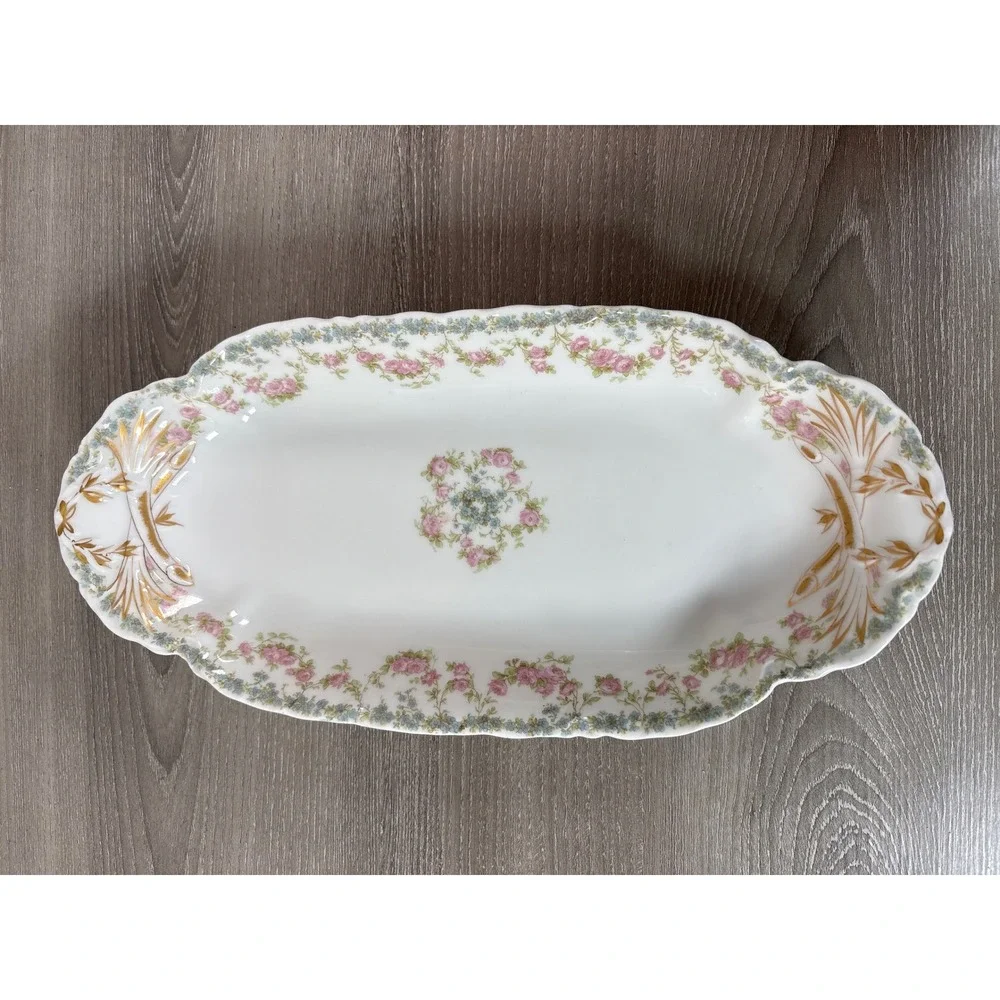 Haviland Limoges France Celery Tray Gimbel Bros Milwaukee Floral Gold Gilt 12in